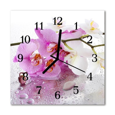 Vierkante glas klok Orchidee