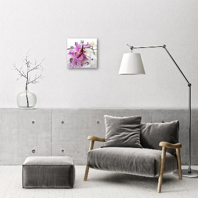 Vierkante glas klok Orchidee