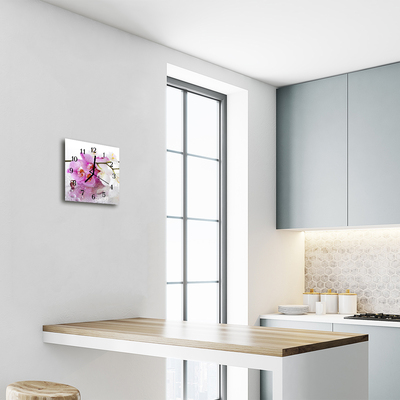 Vierkante glas klok Orchidee