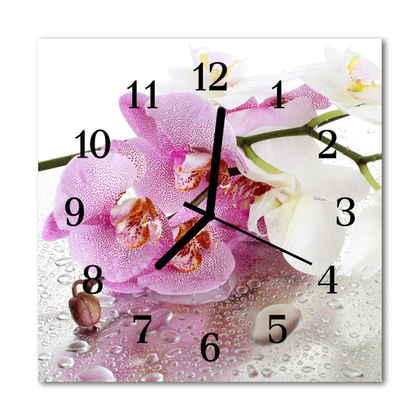 Vierkante glas klok Orchidee