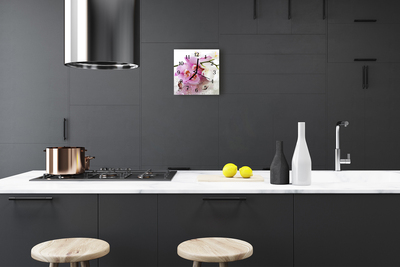 Vierkante glas klok Orchidee