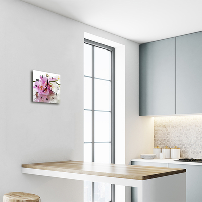 Vierkante glas klok Orchidee