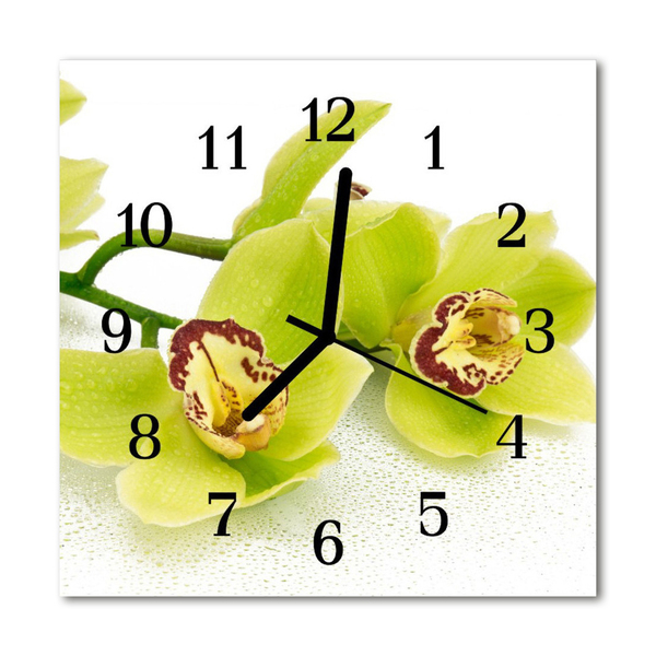 Vierkante glas klok Orchidee