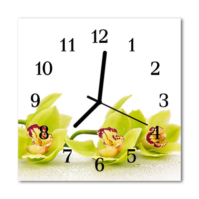 Vierkante glas klok Orchidee