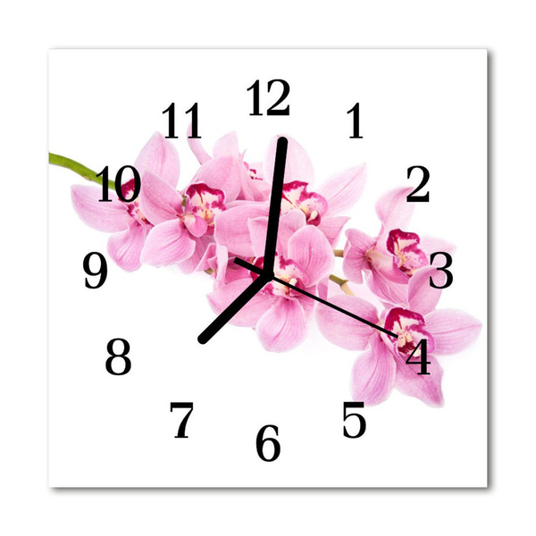Vierkante glas klok Orchidee