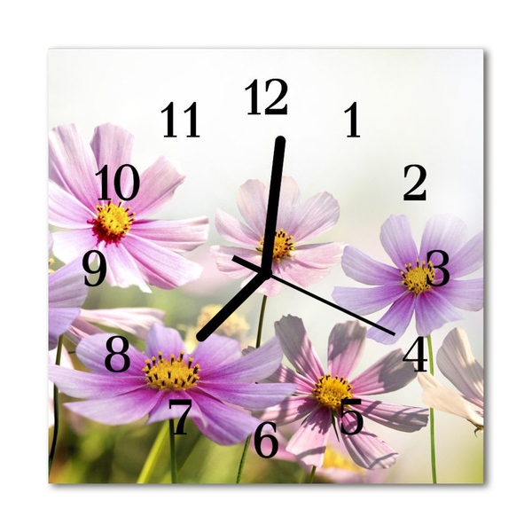 Vierkante glas klok Bloemen