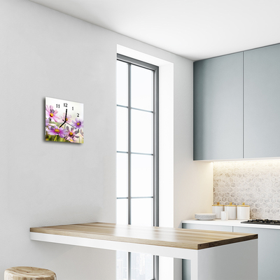 Vierkante glas klok Bloemen