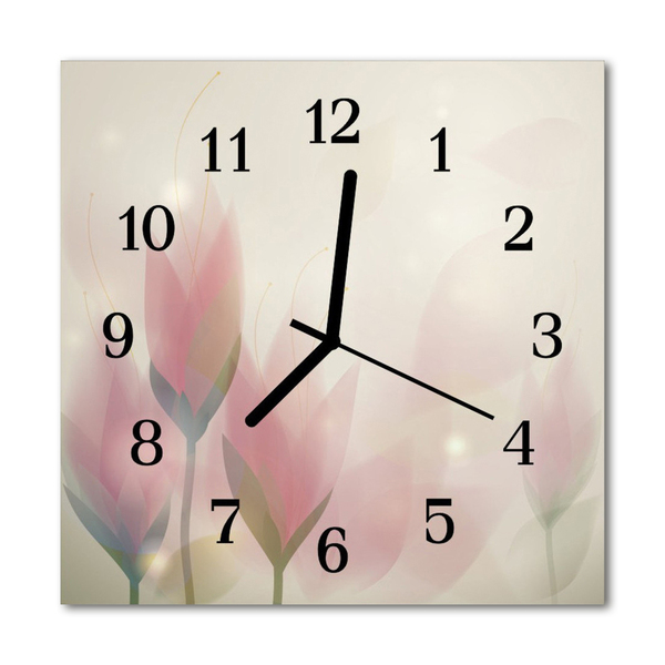Vierkante glazen wandklok Bloemen