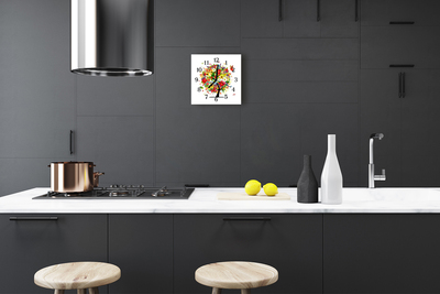 Vierkante glazen wandklok Bloemboom