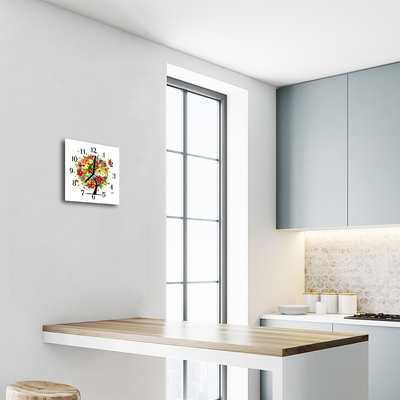 Vierkante glazen wandklok Bloemboom