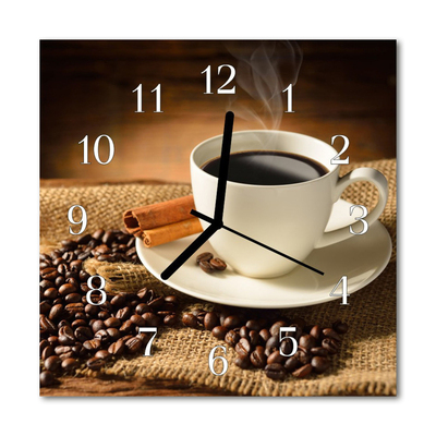 Vierkante glazen wandklok Koffie