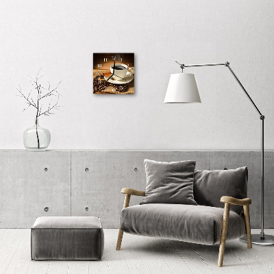 Vierkante glazen wandklok Koffie