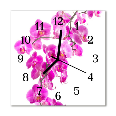 Vierkante glazen wandklok Orchidee