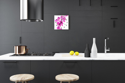 Vierkante glazen wandklok Orchidee