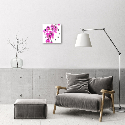 Vierkante glazen wandklok Orchidee