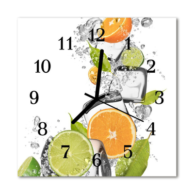 Vierkante glazen wandklok Citrus vruchten