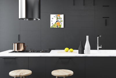 Vierkante glazen wandklok Citrus vruchten