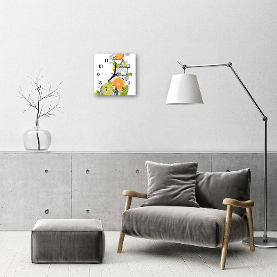 Vierkante glazen wandklok Citrus vruchten