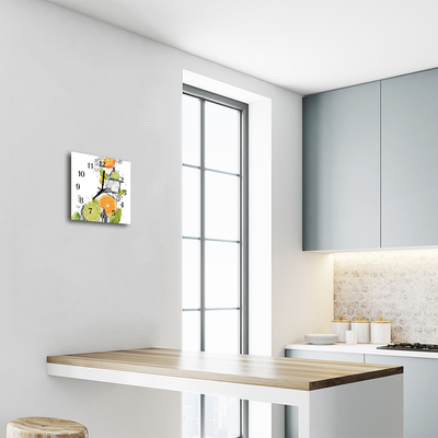 Vierkante glazen wandklok Citrus vruchten