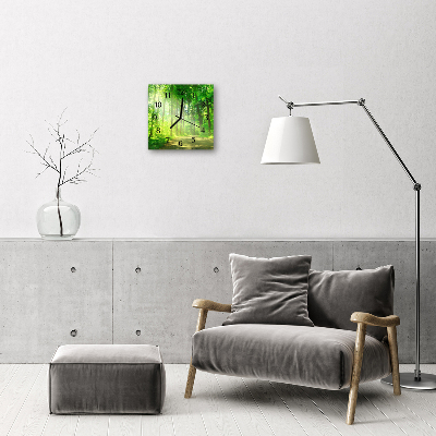 Vierkante glazen wandklok Natuurbos