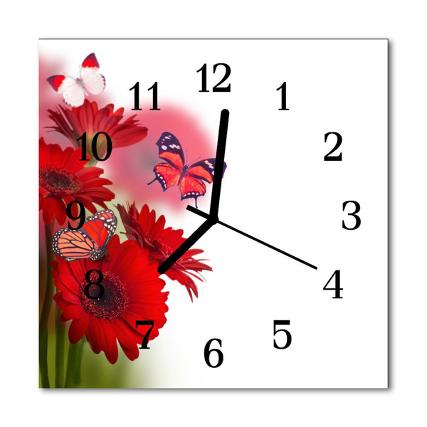 Vierkante glazen wandklok Gerbera