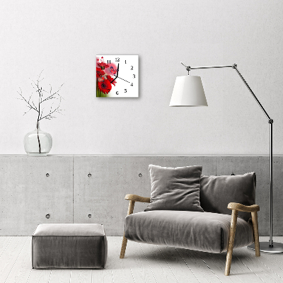 Vierkante glazen wandklok Gerbera
