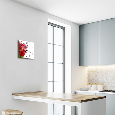 Vierkante glazen wandklok Gerbera