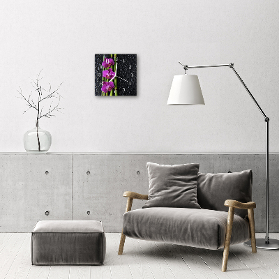 Vierkante glazen wandklok Orchidee