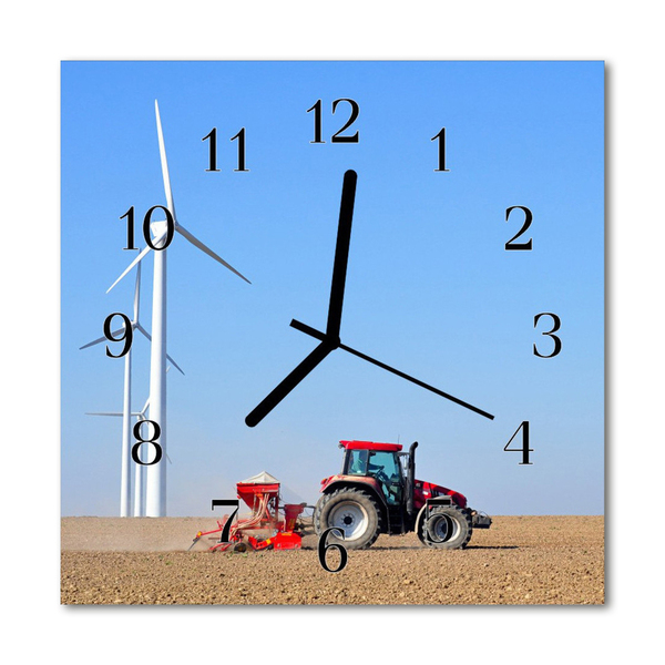 Vierkante glazen wandklok Tractorveld