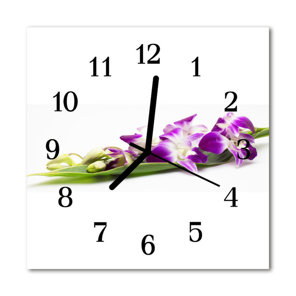 Vierkante glazen wandklok Bloemen