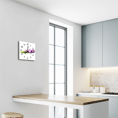 Vierkante glazen wandklok Bloemen