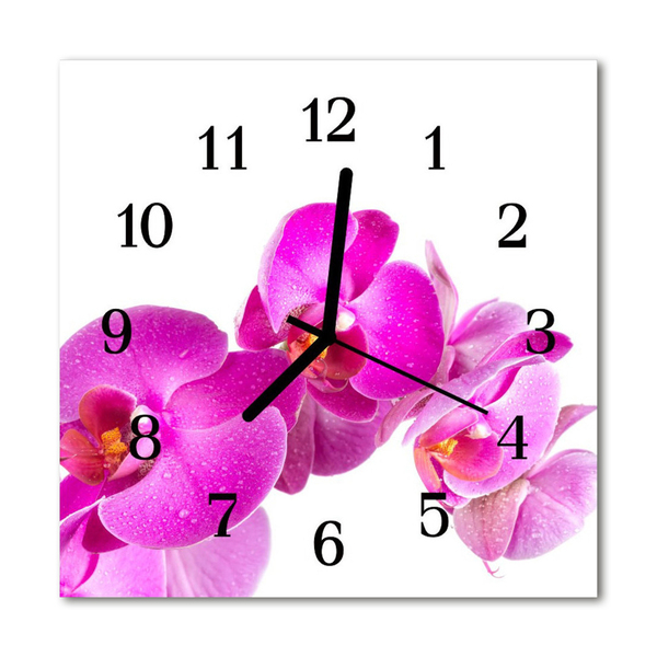 Vierkante glazen wandklok Orchidee