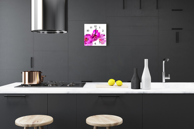 Vierkante glazen wandklok Orchidee