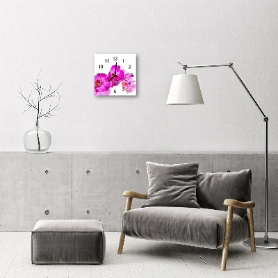 Vierkante glazen wandklok Orchidee