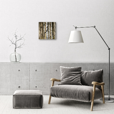 Vierkante glazen wandklok Berk bos boom