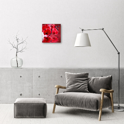 Vierkante glazen wandklok Orchidee