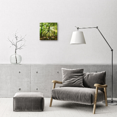 Vierkante glazen wandklok Leśna-natuur