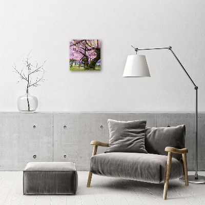 Vierkante glazen wandklok Bomen