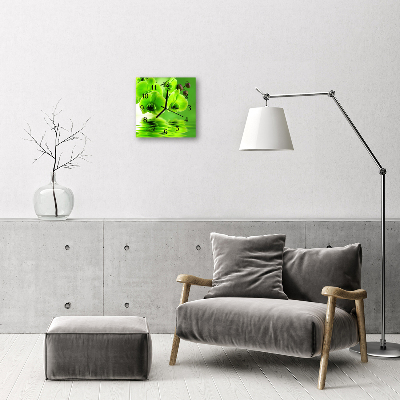 Vierkante glazen wandklok Orchidee