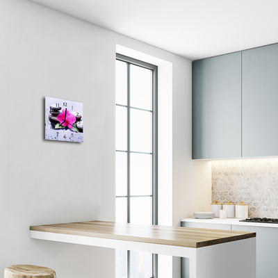 Vierkante glazen wandklok Orchidee