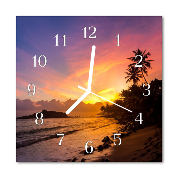 Vierkante glazen wandklok Zonsondergang