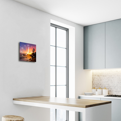 Vierkante glazen wandklok Zonsondergang