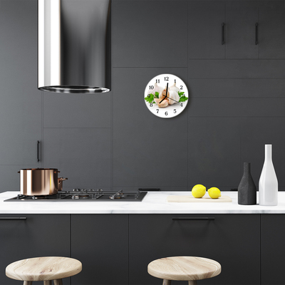 Ronde glazen wandklok Knoflook