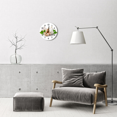 Ronde glazen wandklok Knoflook