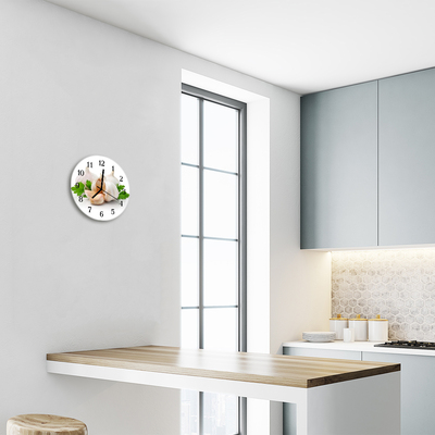 Ronde glazen wandklok Knoflook