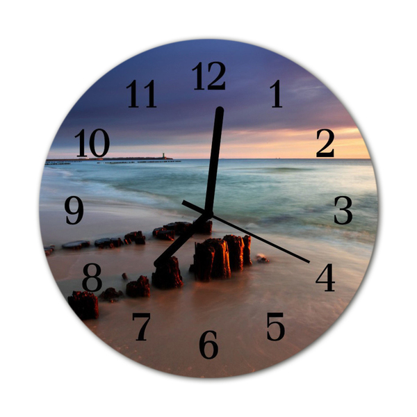 Ronde glazen wandklok Zee op het strand