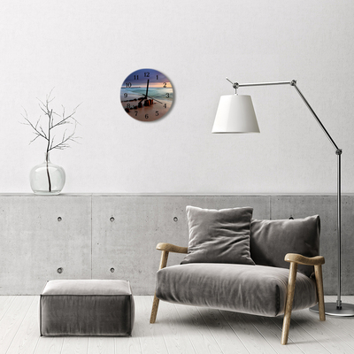 Ronde glazen wandklok Zee op het strand