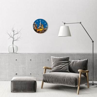 Ronde glazen wandklok Stad