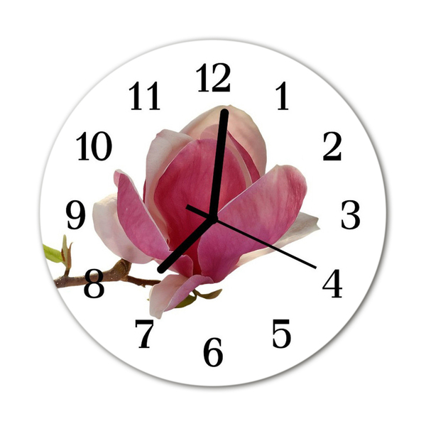 Ronde glazen wandklok Magnolia bloem