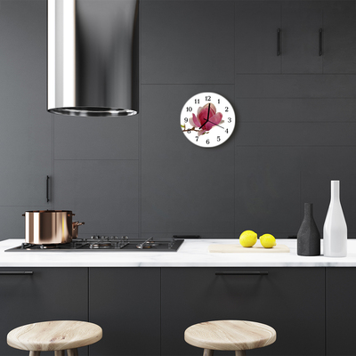 Ronde glazen wandklok Magnolia bloem